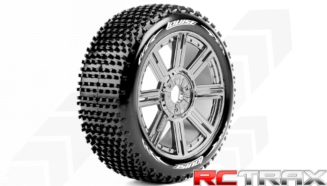 Hex 17mm  Louise RC  B-HORNET  1-8 Buggy Tire Set  Mounted  Super Soft  Black-Chrome Spoke Wheels  L-T3150VBC 2szt