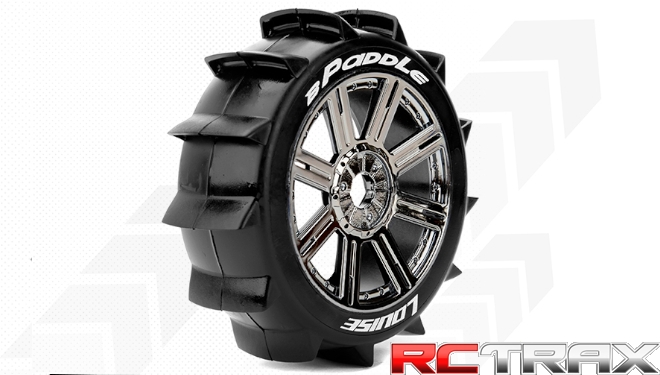 Hex 17mm  Louise RC  B-PADDLE  1-8 Buggy Tire Set  Mounted  Soft  Black-Chrome Spoke Wheels  L-T3249SBC 2szt