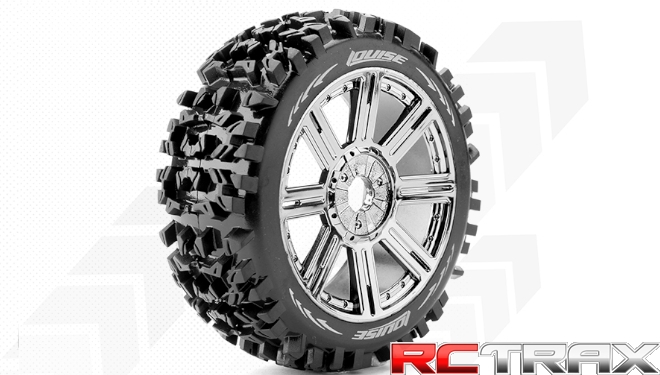 Hex 17mm  Louise RC  B-PIONEER  1-8 Buggy Tire Set  Mounted  Soft  Black-Chrome Spoke Wheels  L-T3130SBC 2szt