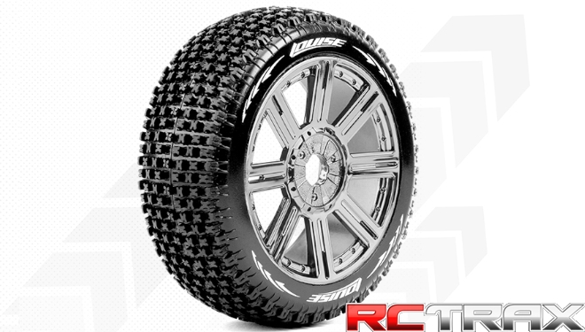 Hex 17mm  Louise RC  B-PIRATE  1-8 Buggy Tire Set  Mounted  Soft  Black-Chrome Spoke Wheels  L-T3126SBC 2szt