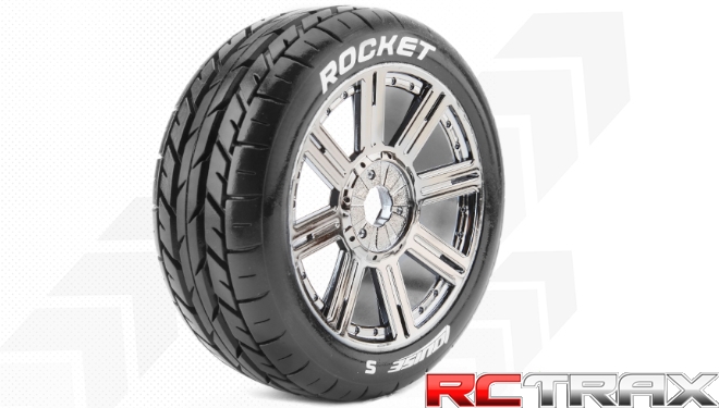 Hex 17mm  Louise RC  B-ROCKET  1-8 Buggy Tire Set  Mounted  Soft  Black-Chrome Spoke Wheels  L-T3190SBC 2szt