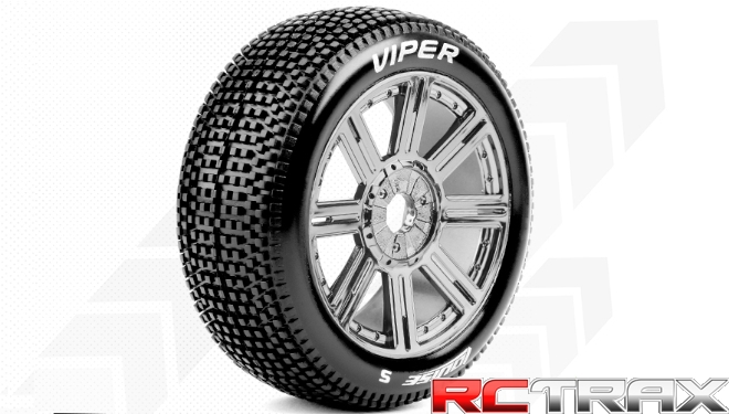 Hex 17mm  Louise RC  B-VIPER-JA  1-8 Buggy Tire Set  Mounted  Super Soft  Black-Chrome Spoke Wheels   L-T3194VBC 2szt
