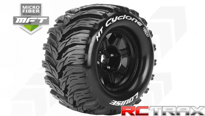 Hex 17mm  Louise RC  MFT  MT-CYCLONE  1-8 Monster Truck Tire Set  Mounted  Sport  Black 3.8 Bead Style Wheels  0-Offset  L-T3323B 2szt
