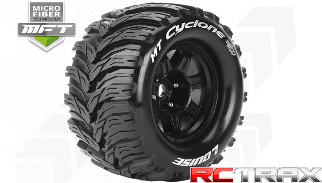 Hex 17mm  Louise RC  MFT  MT-CYCLONE  1-8 Monster Truck Tire Set  Mounted  Sport  Black 3.8 Bead Style Wheels  1/2-Offset   L-T3323BH 2szt