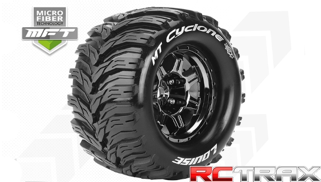 Hex 17mm  Louise RC  MFT  MT-CYCLONE  1-8 Monster Truck Tire Set  Mounted  Sport  Black Chrome 3.8 Bead Style Wheels  0-Offset  L-T3323BC 2szt