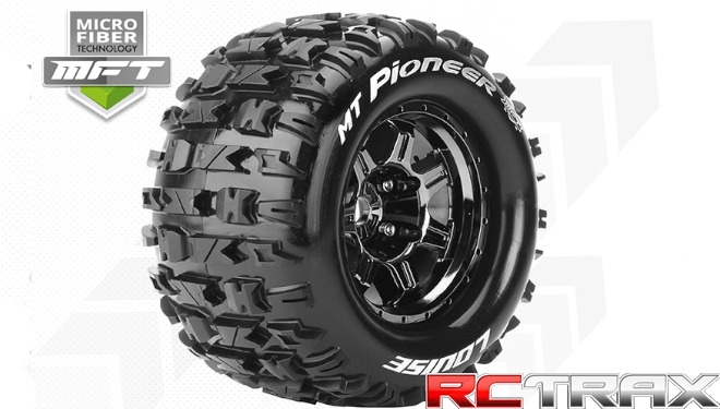 Hex 17mm  Louise RC  MFT  MT-PIONEER  1-8 Monster Truck Tire Set  Mounted  Sport  Black Chrome 3.8 Bead Style Wheels  1/2-Offset  L-T3321BCH 2szt