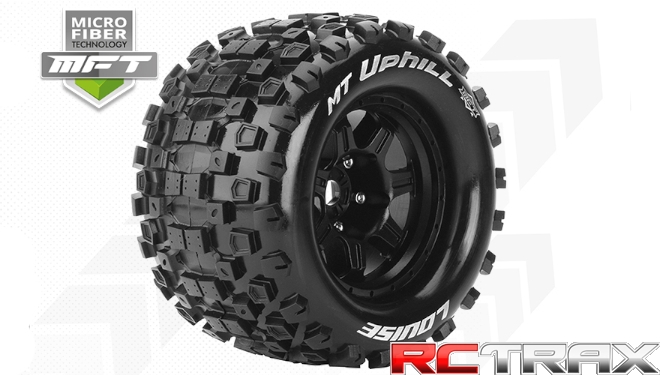 Hex 17mm  Louise RC  MFT  MT-UPHILL  1-8 Monster Truck Tire Set  Mounted  Sport  Black 3.8 Bead Style Wheels  1/2-Offset   L-T3322BH 2szt