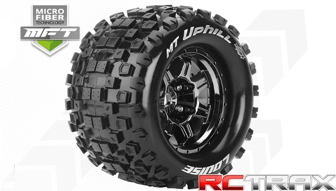 Hex 17mm  Louise RC  MFT  MT-UPHILL  1-8 Monster Truck Tire Set  Mounted  Sport  Black Chrome 3.8 Bead Style Wheels  0-Offset  L-T3322BC 2szt