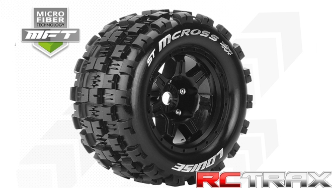 Hex 17mm  Louise RC  MFT  ST-MCROSS  1-8 Stadium Truck Tire Set  Mounted  Sport  Black 3.8 Bead Style Wheels  1/2-Offset   L-T3327BH