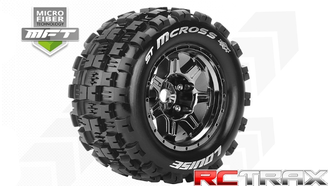 Hex 17mm  Louise RC  MFT  ST-MCROSS  1-8 Stadium Truck Tire Set  Mounted  Sport  Black Chrome 3.8 Bead Style Wheels  0-Offset   L-T3327BC 2szt
