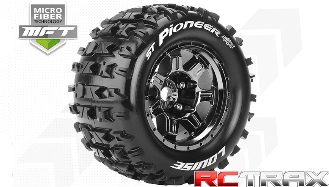 Hex 17mm  Louise RC  MFT  ST-PIONEER  1-8 Stadium Truck Tire Set  Mounted  Sport  Black Chrome 3.8 Bead Style Wheels  1/2-Offset  L-T3325BCH 2szt