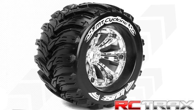 Hex 17mm  Louise RC  MT-CYCLONE  1-8 Monster Truck Tire Set  Mounted  Sport  Felgen 3.8 Chrom  0-Offset  L-T3220C 2szt