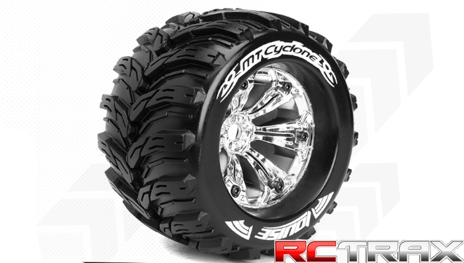 Hex 17mm  Louise RC  MT-CYCLONE  1-8 Monster Truck Tire Set  Mounted  Sport  Felgen 3.8 Chrom  1/2-Offset  L-T3220CH 2szt