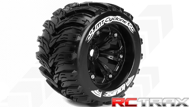 Hex 17mm  Louise RC  MT-CYCLONE  1-8 Monster Truck Tire Set  Mounted  Sport  Felgen 3.8 Schwarz  0-Offset   L-T3220B 2szt