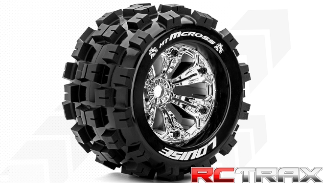 Hex 17mm  Louise RC  MT-MCROSS  1-8 Monster Truck Tire Set  Mounted  Sport  Felgen 3.8 Chrom  0-Offset  L-T3276C 2szt