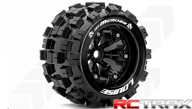 Hex 17mm  Louise RC  MT-MCROSS  1-8 Monster Truck Tire Set  Mounted  Sport  Felgen 3.8 Schwarz  0-Offset   L-T3276B 2szt