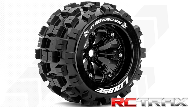Hex 17mm  Louise RC  MT-MCROSS  1-8 Monster Truck Tire Set  Mounted  Sport  Felgen 3.8 Schwarz  1/2-Offset   L-T3276BH 2szt