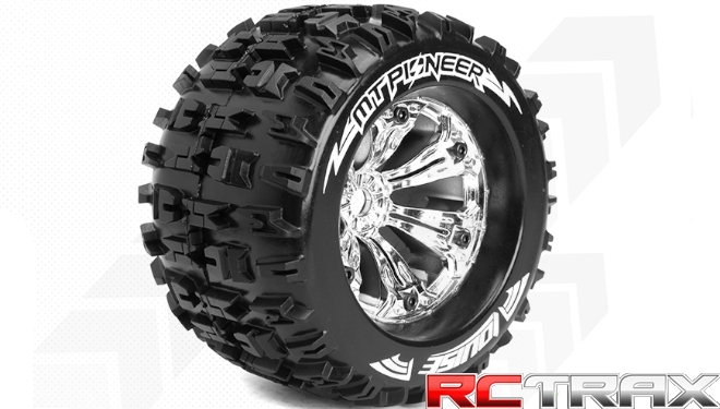 Hex 17mm  Louise RC  MT-PIONEER  1-8 Monster Truck Tire Set  Mounted  Sport  Felgen 3.8 Chrom  1/2-Offset  L-T3218CH 2szt