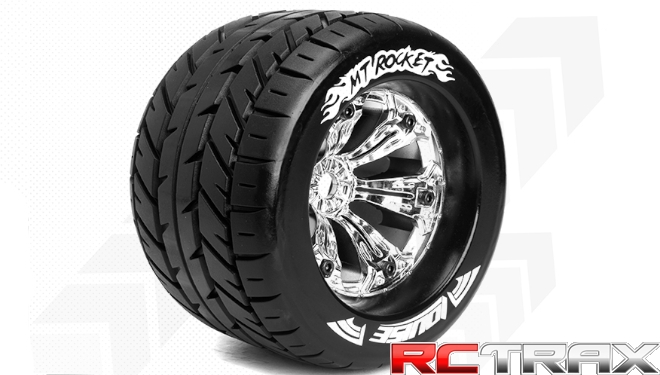 Hex 17mm  Louise RC  MT-ROCKET  1-8 Monster Truck Tire Set  Mounted  Sport  Felgen 3.8 Chrom  0-Offset  L-T3217C 2szt