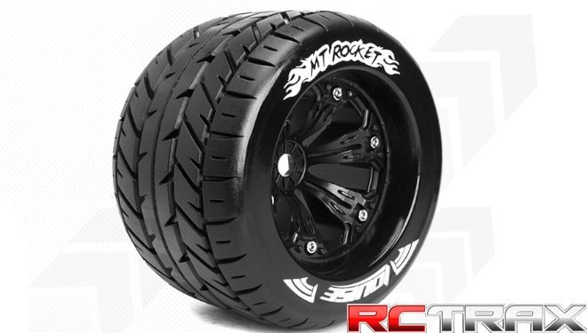 Hex 17mm  Louise RC  MT-ROCKET  1-8 Monster Truck Tire Set  Mounted  Sport  Felgen 3.8 Schwarz  1/2-Offset  L-T3217BH 2szt