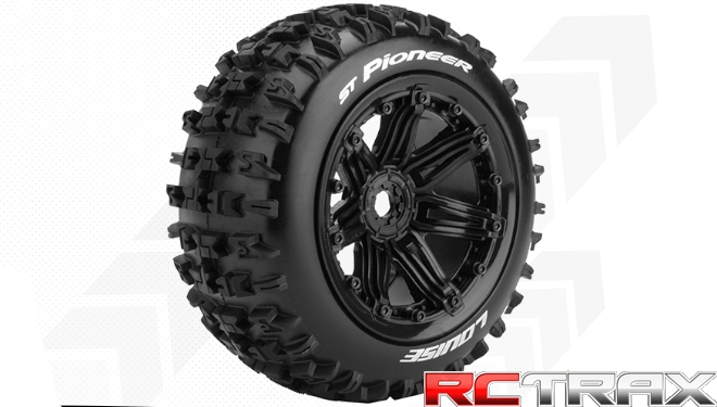 Hex 17mm  Louise RC  ST-PIONEER  1-8 Stadium Truck Tire Set  Mounted  Sport  Black 3.8 Bead Style Wheels  L-T3287B 2szt