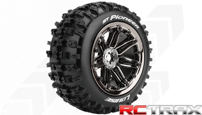 Hex 17mm - Louise RC - ST-PIONEER - 1-8 Stadium Truck Tire Set - Mounted - Sport - Black Chrome 3.8 Bead Style Wheels - L-T3287BC