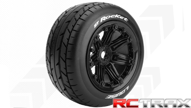 Hex 17mm  Louise RC  ST-ROCKET  1-8 Stadium Truck Tire Set  Mounted  Sport  Black 3.8 Bead Style Wheels  L-T3286B 2szt