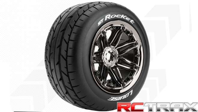 Hex 17mm  Louise RC  ST-ROCKET  1-8 Stadium Truck Tire Set  Mounted  Sport  Black Chrome 3.8 Bead Style Wheels   L-T3286BC 2szt
