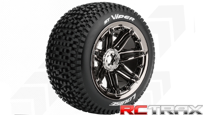 Hex 17mm  Louise RC  ST-VIPER  1-8 Stadium Truck Tire Set  Mounted  Sport  Black Chrome 3.8 Bead Style Wheels  L-T3289BC 2szt