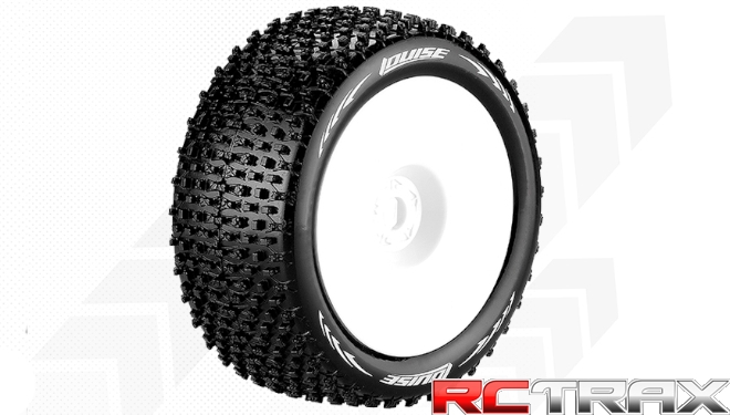 ! Koła Truggy Louise RC - T-TURBO - 1-8 Tire Set - Mounted - Soft - White Wheels - 0-Offset - Hex 17mm