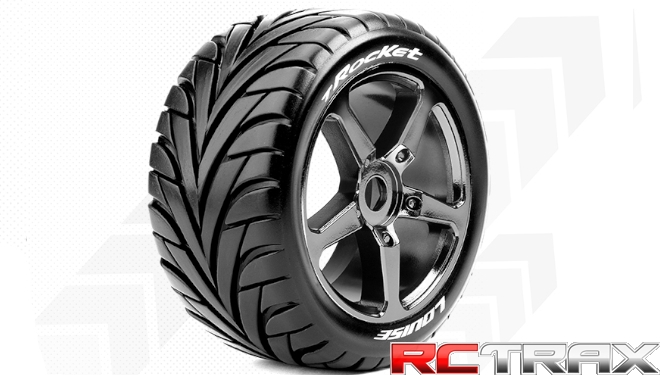 Hex 17mm  Louise RC  T-ROCKET  1-8 Truggy Tire Set  Mounted  Soft  Black-Chrome Spoke Wheels  0-Offset   L-T3250SBC 2szt