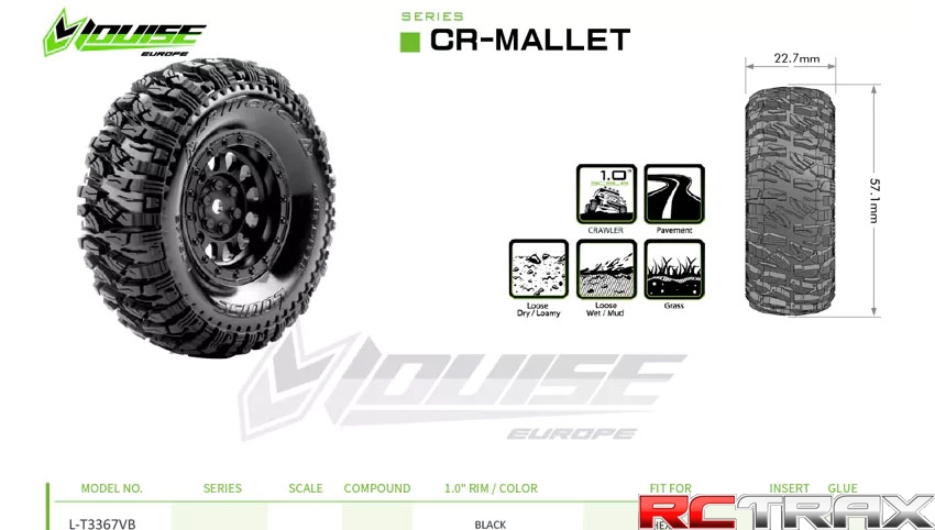 Hex 7mm Louise koła CR-MALLET 1-18/1-24 Crawler Super Soft Black 1.0 Wheels L-T3367VB