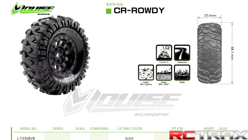 Hex 7mm Louise koła CR-ROWDY - 1-18/1-24 Crawler Super Soft Black 1.0 Wheels L-T3368VB