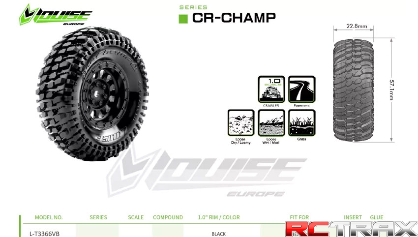 Louise Hex 7mm koła CR-CHAMP 1-18/1-24 Crawler Super Soft Black 1.0 L-T3366VB