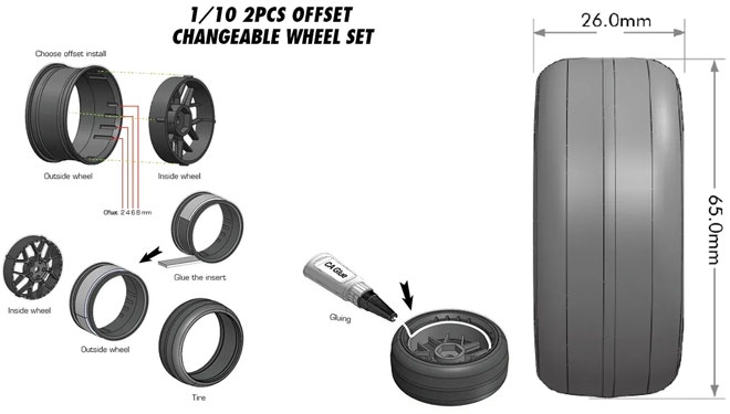 Louise RC 1/10 koła do driftu 14-Spoke Wheels Matte White