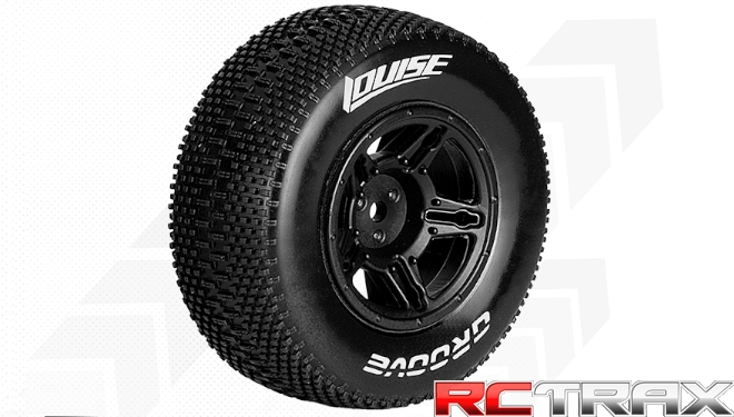 Louise RC  SC-GROOVE  1-10 Short Course Tire Set  Mounted  Soft  Black Wheels  Asso SC10 4X4  L-T3146SBAA 2szt