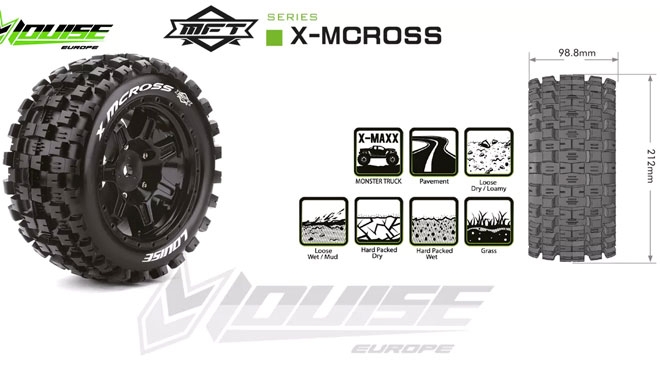 Louise RC L-T3352B MFT X-MCROSS koła X-Maxx Mounted Black Hex 24mm