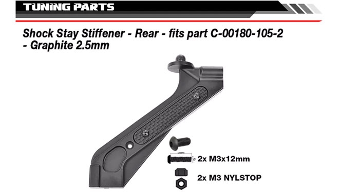 Team Corally C-00180-257 Shock Stay Stiffener - Rear - fits part C-00180-105 - Graphite 2.5mm - 2 pcs