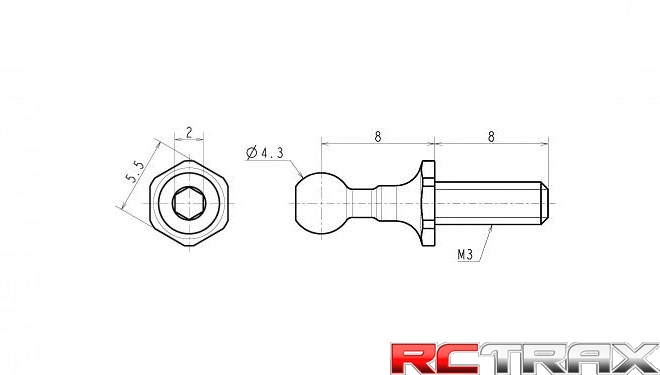 Reve-D RT-006LN SPM Titanium Rod End Ball Long Neck (Diameter 4.3mm, Screw Length 8.0mm, 2pcs)